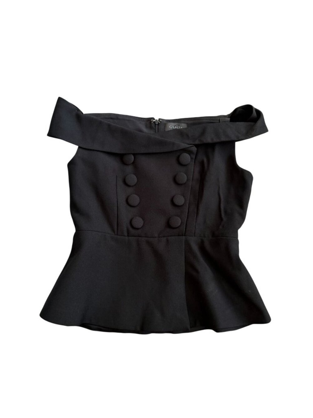 GRACIA Black Button Off the Shoulder Top Size Large - Picture 5 of 6